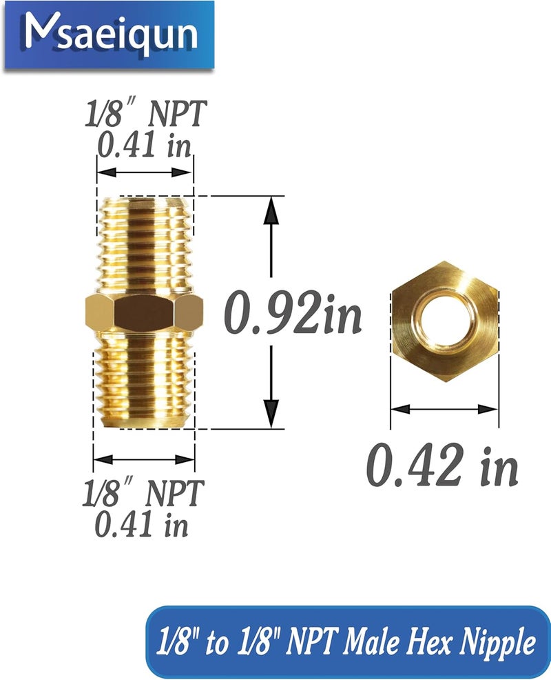 MSAEIQUN 10PCS 1/8 Inch Male Pipe x 1/8 Inch Male Pipe Solid Brass Threaded Straight Pipe Equal Diameter Pipe Hex Nipple Fittings Extension Connector Adapter Coupling for Pipe Line/Oil/Gas - Image 2